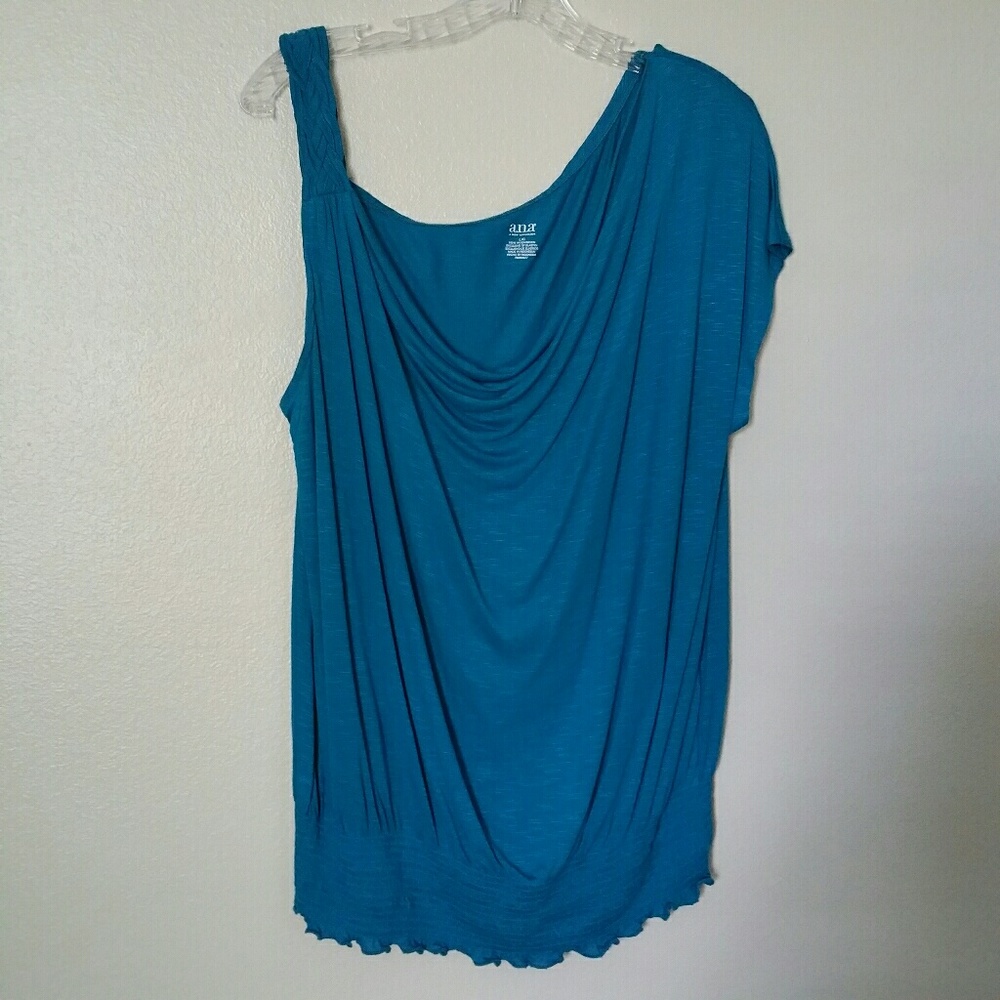 Ana One Shoulder Teal Top sz large